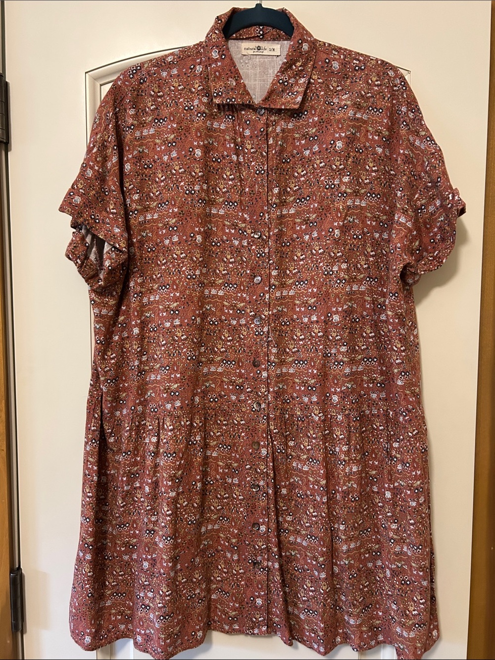 NATURAL LIFE Rust Floral Button-Front Midi Dress